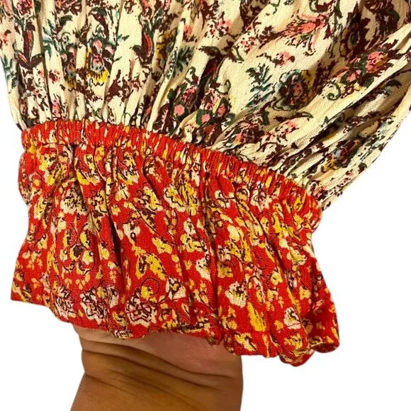 2X Long Sleeve Gauzy Rayon Red Floral Bohemian Maxi Dress Festival Gypsy - Picture 3 of 6